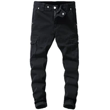 Sokotoo Мужские Черные накладные карманы джинсовые Стрейчевые обтягивающие джинсы джинсовые брюки