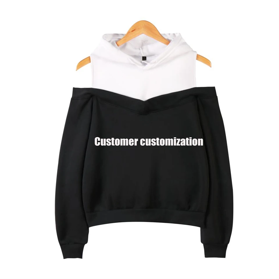 

off-shoulder Hoodie Custom Logo Letter Pattern Print Women Teens Girls Personalized Hoodie Sweatshirt Costomized Gift Top Shirt