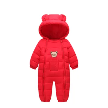 

SHUJIN New Baby Thicken Winter Romper Cute Cartoon Bear Hooded Jumpsuit Newborn Warm Snowsuit Infant Toddler Pajamas Sleepwear