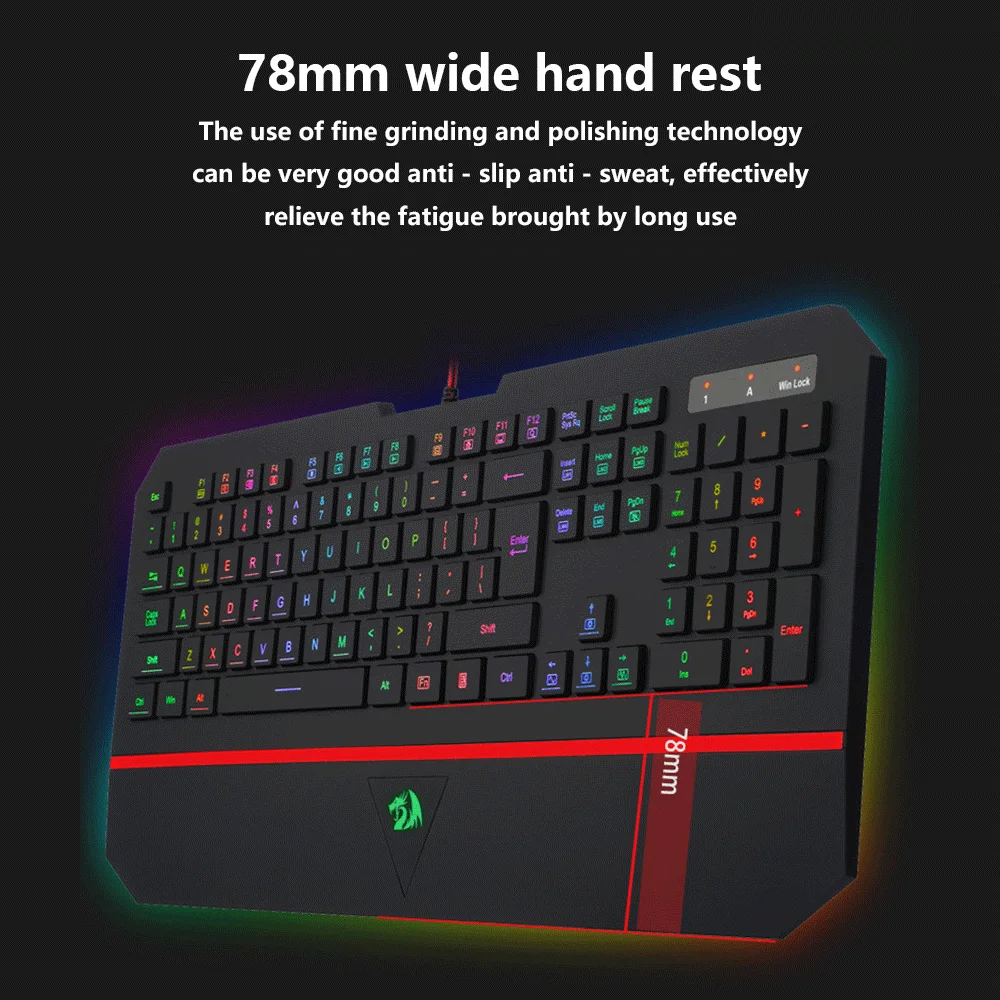 Wired Silent Game Keyboard Maxkey USB Hot Swappable RGB Backlight LED Backlit Hand Support Numeric for PC Tablet Laptop K502