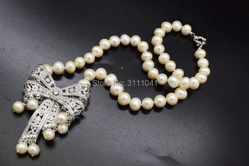 Белое ожерелье из пресноводного жемчуга, около круглого 10-11 мм, циркониевая подвеска,, бусы из натурального жемчуга FPPJ, 19 дюймов, для женщин