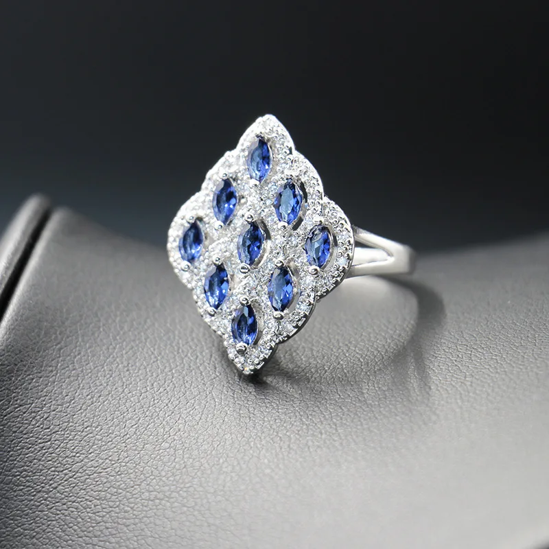 Bague Ringen, геометрические 925 пробы, Серебряные наборы, женская одежда, Ювелирное кольцо с камнями, серьги, ожерелье, браслет, сапфир, для банкета