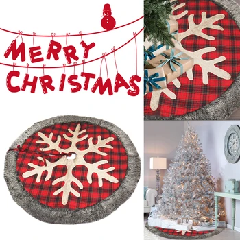 

Christmas Tree Skirt Decoration Linen Snowflake Plaids Red Christmas Tree Skirt Carpet Floor Mat Cover Xmas Tree Skirt Decor