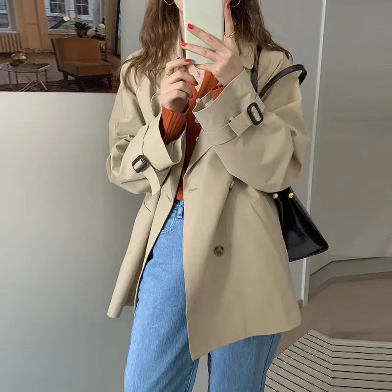 

Тренчкот женский двубортный, с длинным рукавом, осень 2021