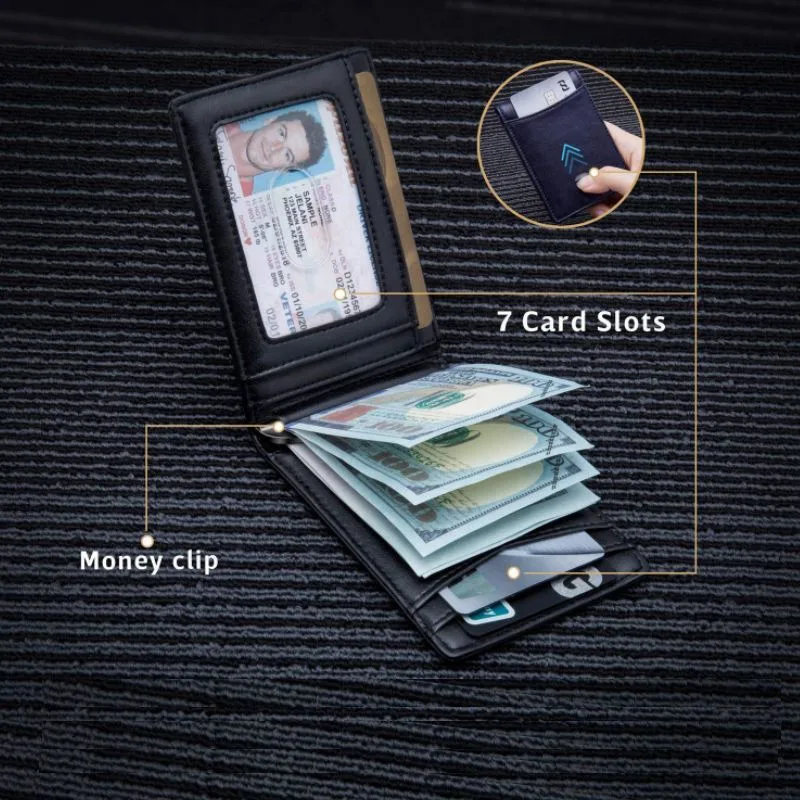 Мужской зажим для денег из натуральной кожи с RFID блокировкой карманный мужской