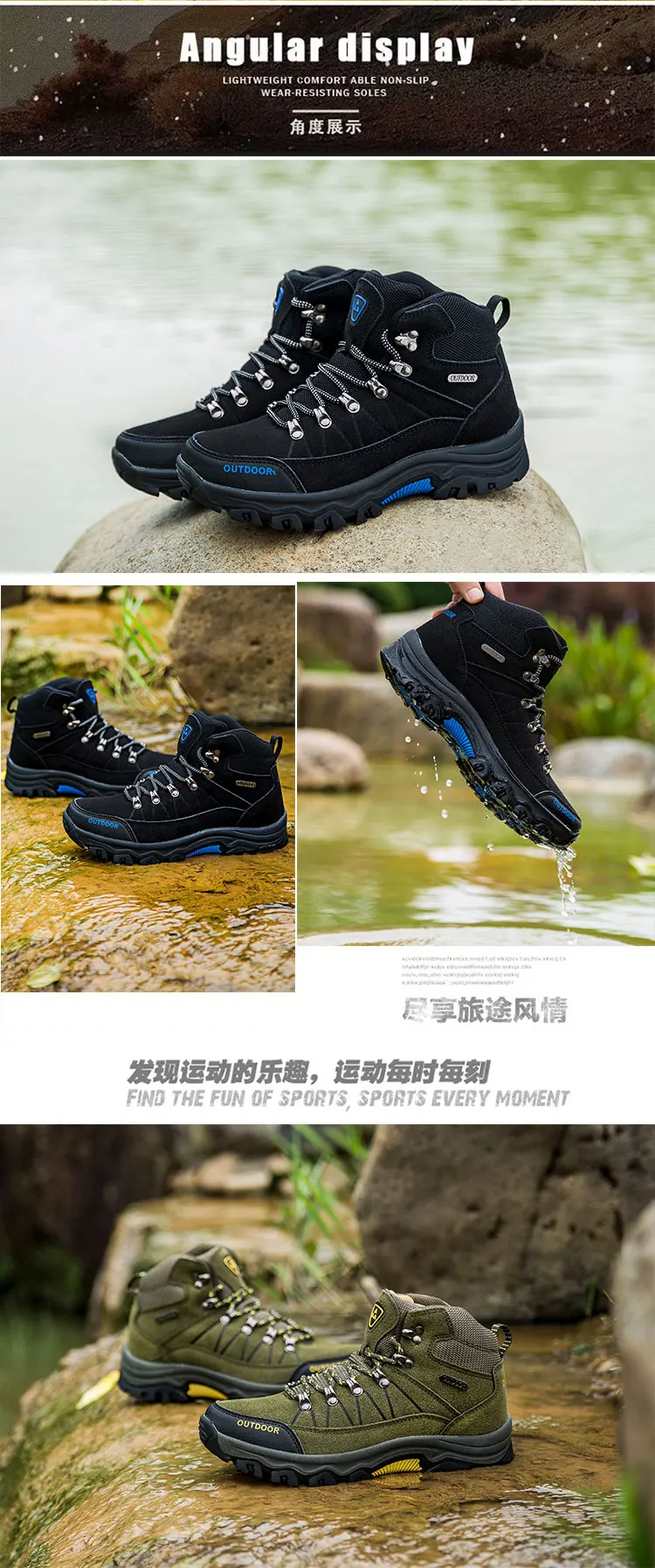 Winter Men Hiking Shoes Waterproof Climbing Men Boots Rubber Fur Mountain Trekking Shoes Outdoor Sport Walking Shoes Sneakers 46