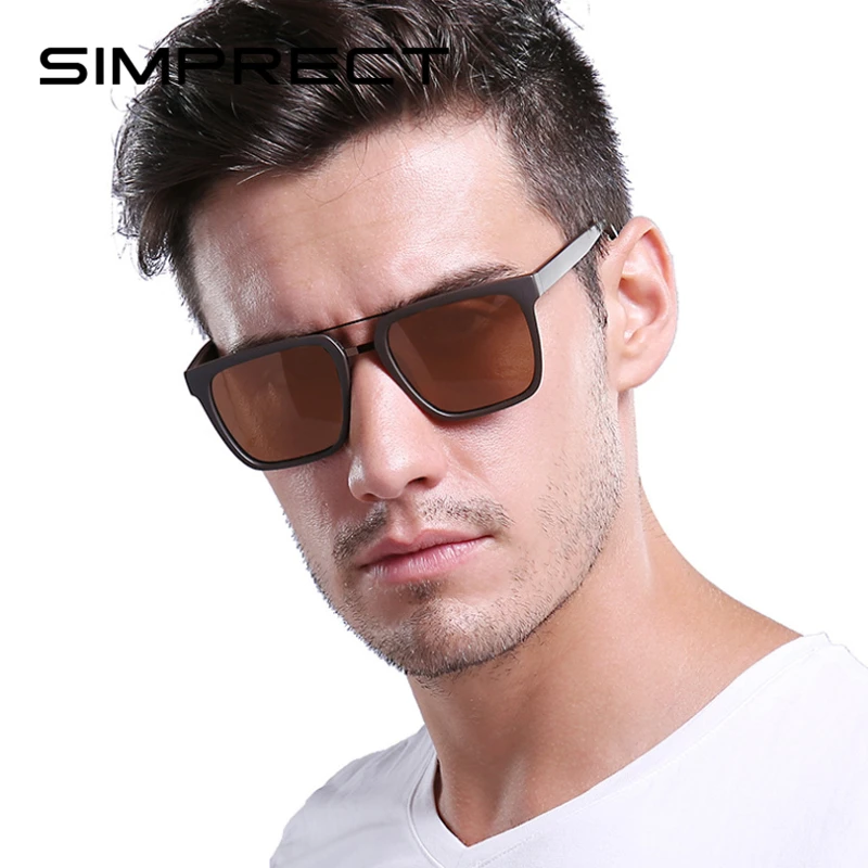 

SIMPRECT TR90 Polarized Sunglasses Men 2019 TAC UV400 Retro Square Sunglasses Vintage Anti-Glare Driver's Sun Glasses For Men