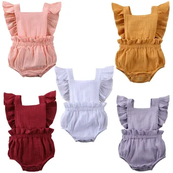 

Summer Newborn Infant Baby Girls Boys Clothes Round Neck Ruffles Cotton Linen Rompers Jumpsuit Infant Holiday Casual Outfit