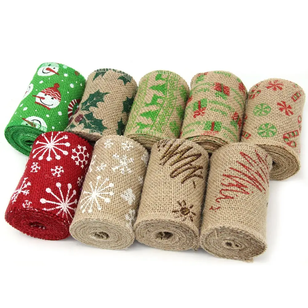 

Hot Christmas Jute Burlap Roll Hessian Ribbons Snowflake Snowman Rustic Wedding Decor DIY Craft XJS789