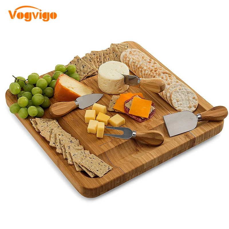 VOGVIGO деревянная цветная доска для сыра, набор квадратных бамбуковых выдвижных ящиков, сервировочное блюдо для фруктовый сыр, овощное кухонное хранение