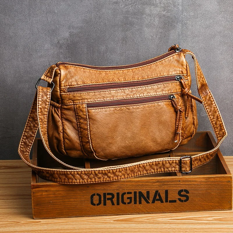 

Vintage Luxury Handbags Fashion Washed Leather Multifunctional Women's Bags Brown Leather Lightweight Wild Women Crossbody Bags