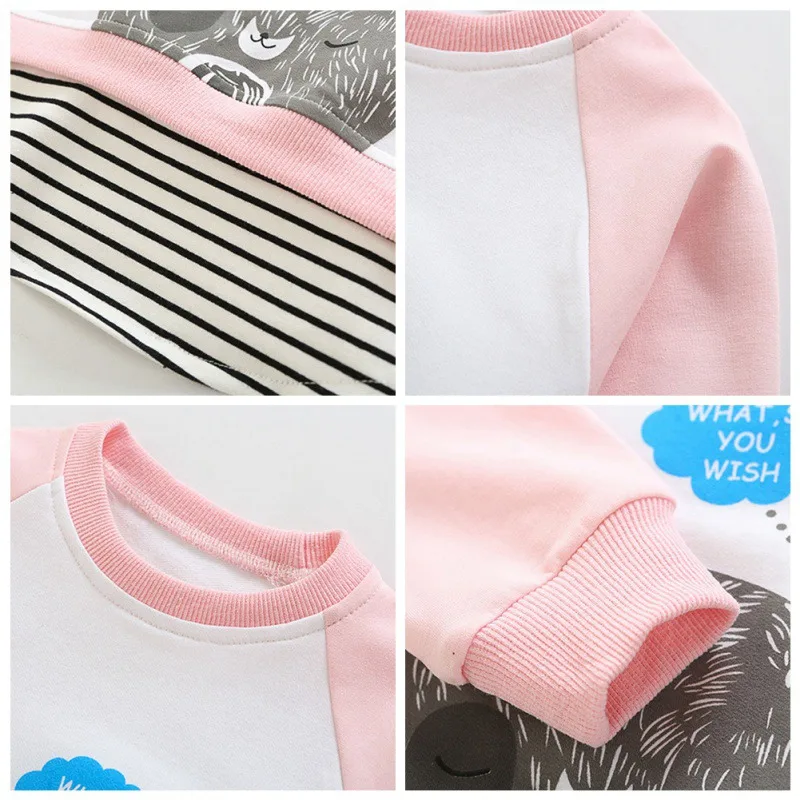 infant baby Tees Long Sleeve Cartoon Patchwork Print thinking bear T-Shirts Kids Tops Casual Blouse 6M-4T