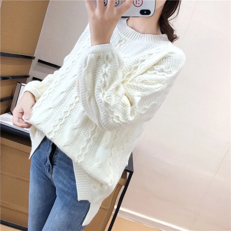 

2019 early autumn new women's round neck lantern sleeve sweater loose fashion sweet cute sweater women's jacket
