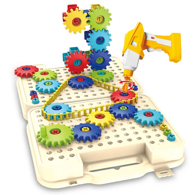 Boys DIY creative puzzle building blocks 3D gear set assembly rotatable drill screws children's educational toys 5