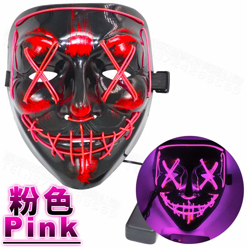 Rose red Страшный светодиодный маскарадный светильник для костюмированной вечеринки на Хэллоуин, 4 цвета, мигающий светодиодный маскарадный декор, вечерние и Новогодние маски - Цвет: Rose red