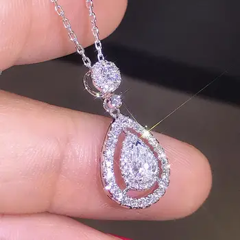 

Classical drop AAA zircon diamonds gemstones pendant necklaces for women white gold silver color choker jewelry bijoux fashion