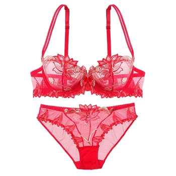 

Women Sexy Lace Intimates Sets D Cup Hollow Out Bra Briefs Set Embroidery See Through Lingeries Transparent Underwear Set