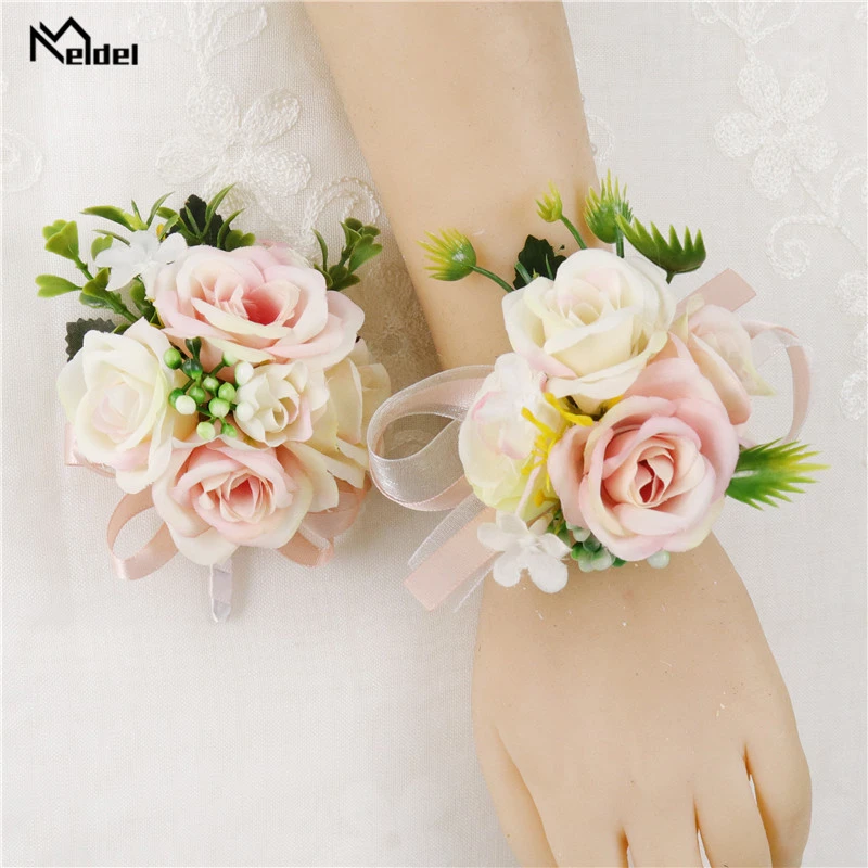 Meldel ramillete de muñeca para boda, pulsera para damas de de seda, ramillete de muñeca, flores de mano para boda, Boutonniere, padrino de boda| | - AliExpress