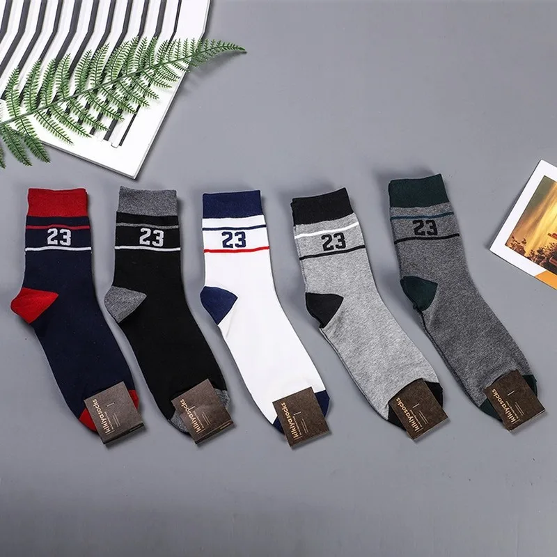Сшитые цветные полосатые носки с цифрами 23 мужские хлопковые носки Осенние повседневные спортивные модные персонализированные дышащие мягкие удобные
