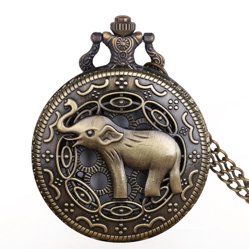 New Arrival Bronze Elephant Pocket Watches Chains Steampunk Hollow