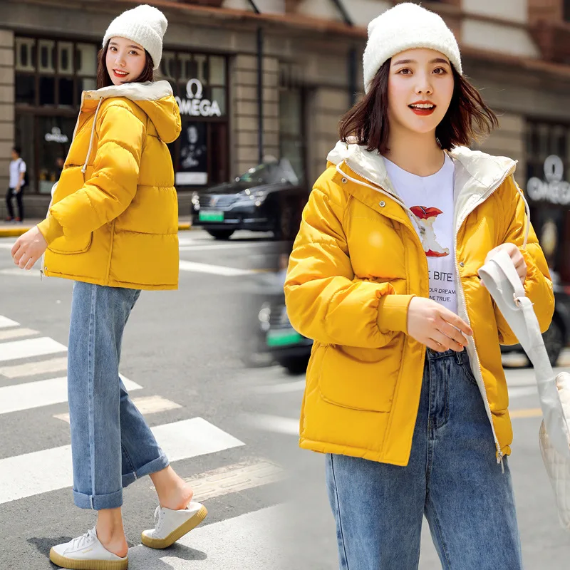 

2019 Autumn And Winter Korean-style Short Short-height Fat Mm Loose-Fit Cotton-padded Clothes down Coat Network hong yu rong Cot