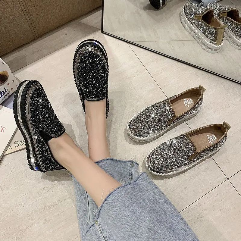 

Women Shoes Leisure Spring Autumn Ballerina Bling Flash Sequins fringe Flats Shoes Princess Shiny Wedding Shoes femmes sandales