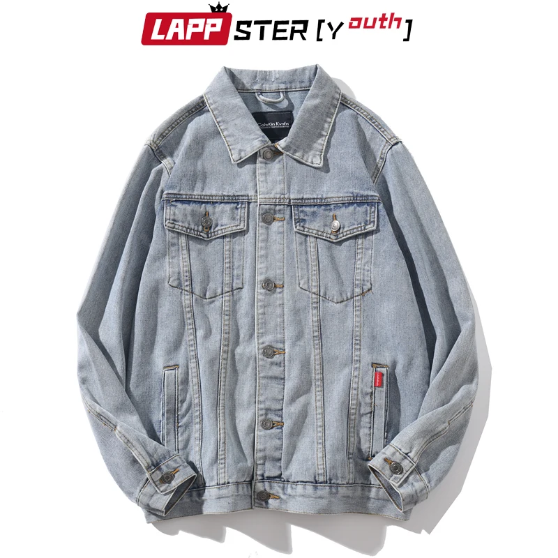 LAPPSTER-Youth мужские черные джинсовые куртки пальто 2020 Японская уличная одежда