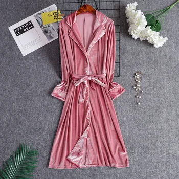 

Elegant Solid Women Velour Keep Warm Nightwear Home Clothing Autumn Winter Comfortable Sleepwear Homewear Sexy Bathrobe Gown