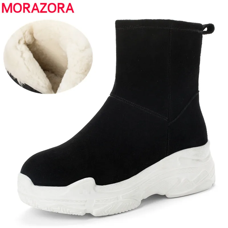 Женские ботильоны из коровьей замши MORAZORA черные на плоской платформе новинка