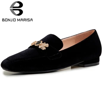 

BONJOMARISA Ladies Spring Elegant Metal Decorating Flats Concise Solid slip-on Flats Women Casual Low Heels Shoes Woman