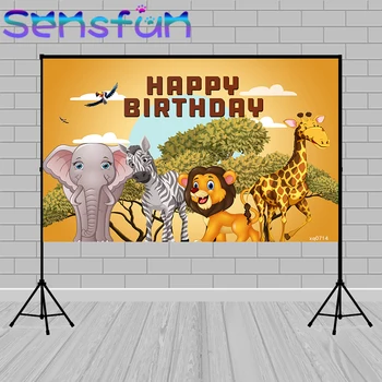 

Cartoon Animals Baby Shower 1st Birthday Backdrop For Boys Forest Jungle Party Safari Elephant Lion Backgrounds For Photo Studio