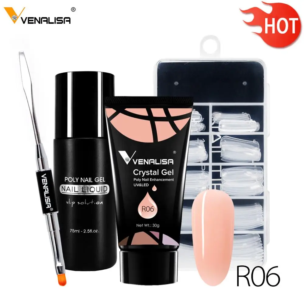 30 г полигель для ногтей VENALISA, акриловый гель, набор, толстый, быстро сохнет, удлинение, телесный, молочный, белый цвет, гель для ногтей, инструменты, кисть для ногтей