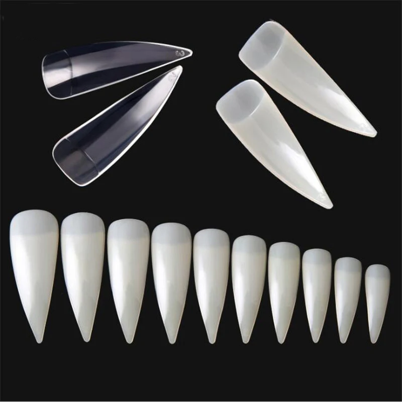

600pcs Transparent/Clear Claw Nail Tips False Nails Sharp Artificial Fake Nail Press On Half Cover Long Artificial Nail Salon #)