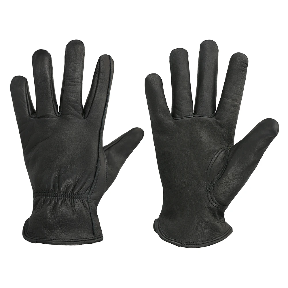 Black Leather Drivers Motorcycle Cowhide Working Gloves Safety Works for Men Women No Lining work gloves,protective gloves