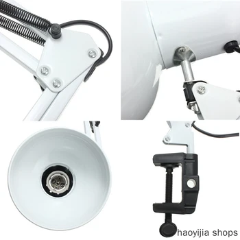 

New office studio home indoor E27 / E26 white table lamp EU / US plug bendable rocker arm fixture installation light fashion
