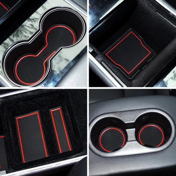 

For Tesla Model 3 Accessories Car Console Wrap Mat Non-Slip Gate Slot Center Protective Cup Holder Pad Dirty Proof White Red