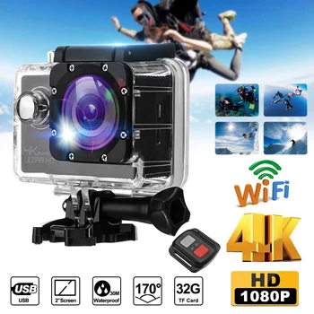 

Action Camera Ultra HD 4K 30fps WiFi 2.0 170 Degree Underwater Waterproof Helmet Video Recording Camera Sport Cam DV