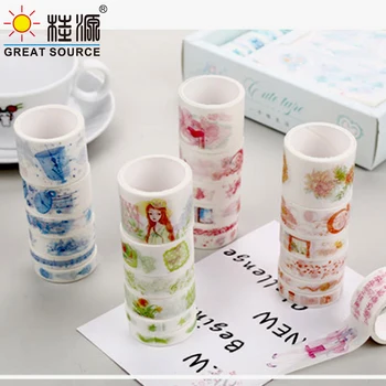 

DIY Washi Tape Floral Sticker Set PET Decoration Tape 6 Rolls Square Color Sticker(1Set)
