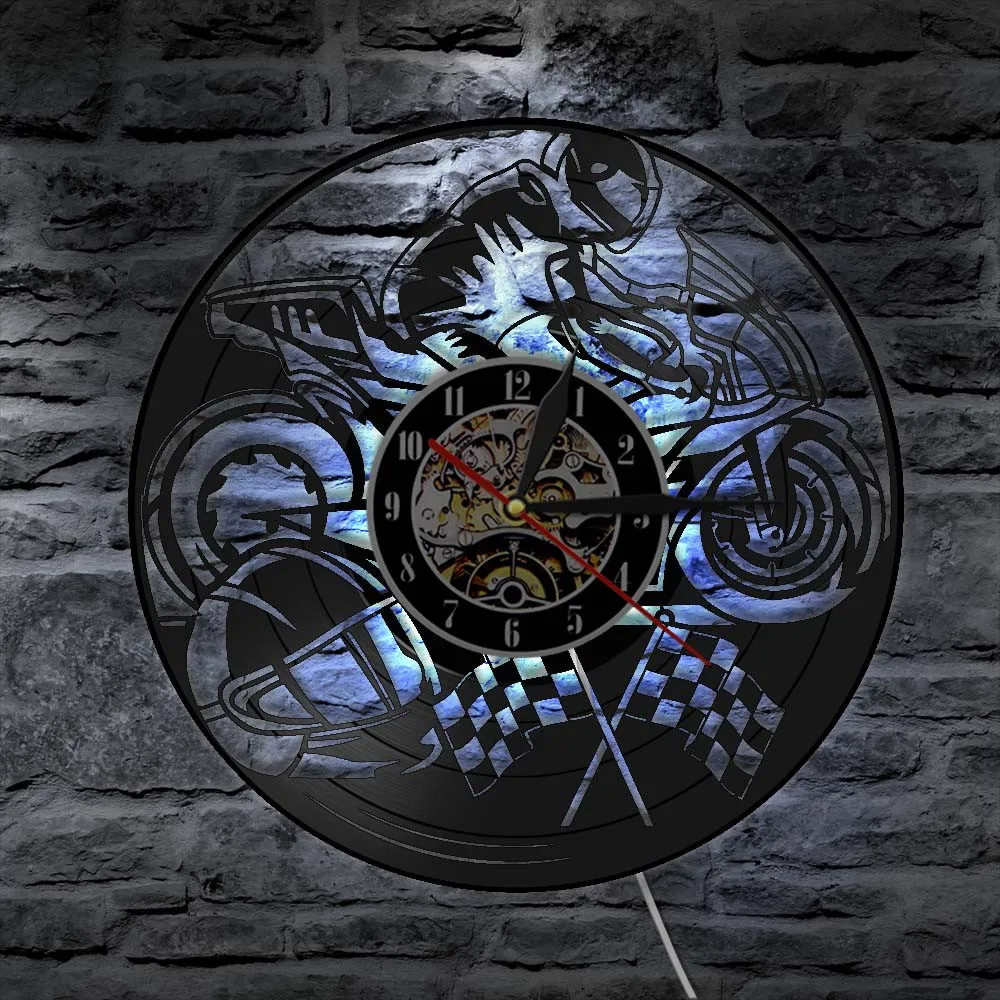 Горный Экстремальный Спорт Мотоцикл 3D настенные часы мотоцикл декоративные часы сделать из виниловой записи Настенный декор