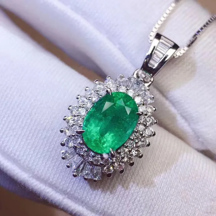 

Best Gift Natural Real Natural and Real Emerald Pendant Solid S925 Sterling Silver Emerald necklace For Women Colour Gem Stone