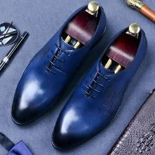 New Brand Top Quality Men Pointed Toe Shoes Genuine Leather Luxury Mens Fashion Dress Shoes Lace Up Blue Wedding Shoes New Brand Top Quality Men Pointed Toe Shoes Genuine Leather Luxury Mens Fashion Dress Shoes Lace Up Blue Wedding Shoes