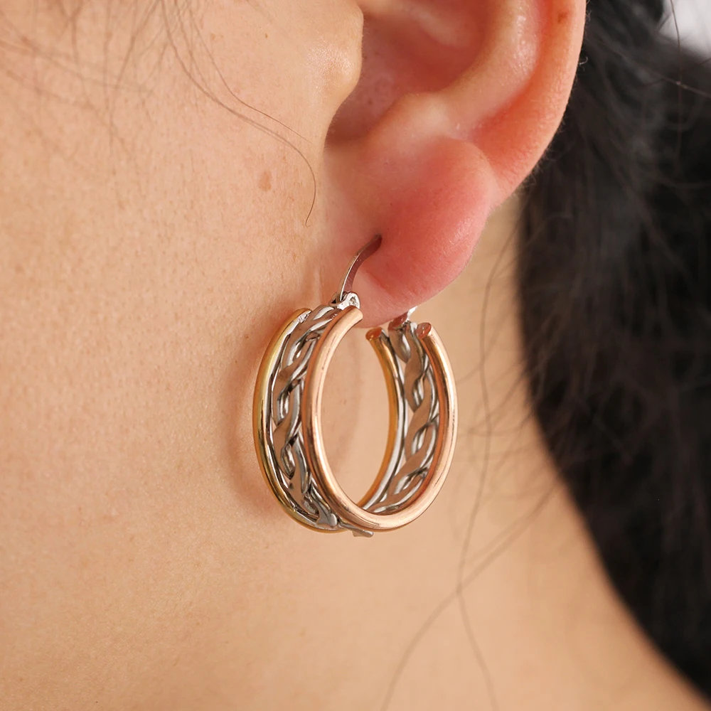 Модные серьги кольца ювелирные изделия из нержавеющей титановой стали оплетка