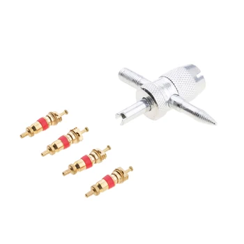 

4Pcs Tire Valve Stem Core + 4-Way Valve Core Remover Tool for Car Motorcycle