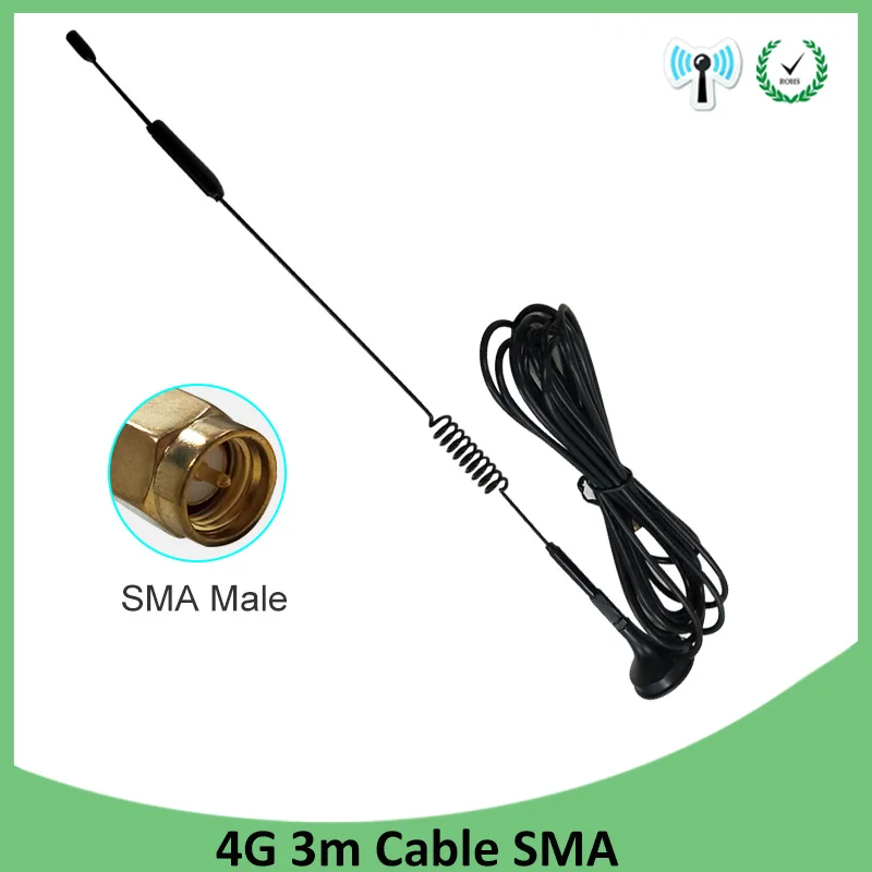 Grandwisdom 3G 4G LTE Antenna 7dbi SMA Male Connector Aerial 698-960/1700-2700Mhz IOT magnetic base 3M Clear Sucker Antena a80 cardas clear light rca interconnect audio cable with cardas silver plated rca male plug hifi audio rca cable