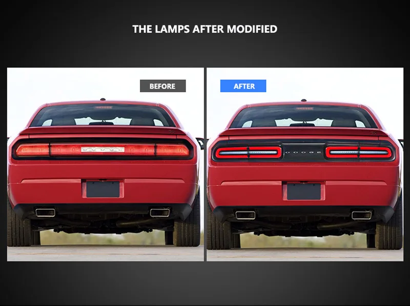 Car LED Tail Light Taillight For Dodge Challenger 2008- Rear Driving Lamp+ Brake Light+ Reverse+ Dynamic Turn Signal