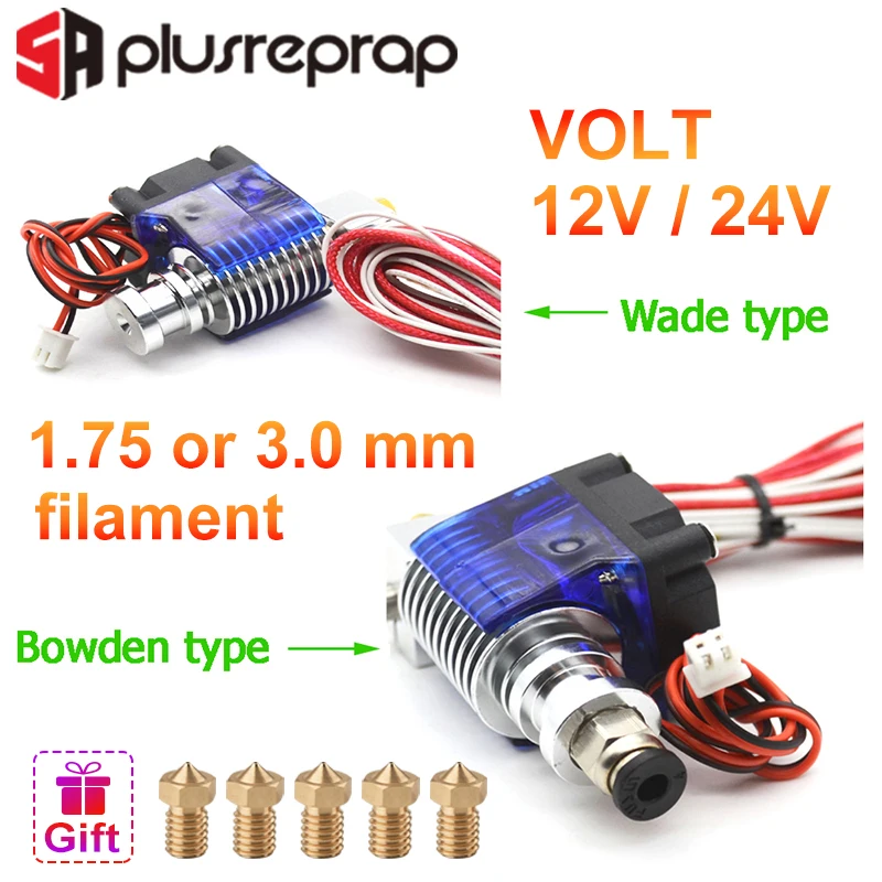cheap V6 J head 12V 24V All metal Hotend Wade or Bowden Extruder Heater Thermistor Fan Nozzle Heat sink for 1.75 3mm 3D Printer Part