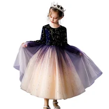 Детское свадебное платье для девочек; торжественное платье для первого причастия с длинными рукавами; платье принцессы в горошек на Рождество; вечерние платья для выпускного вечера для девочек