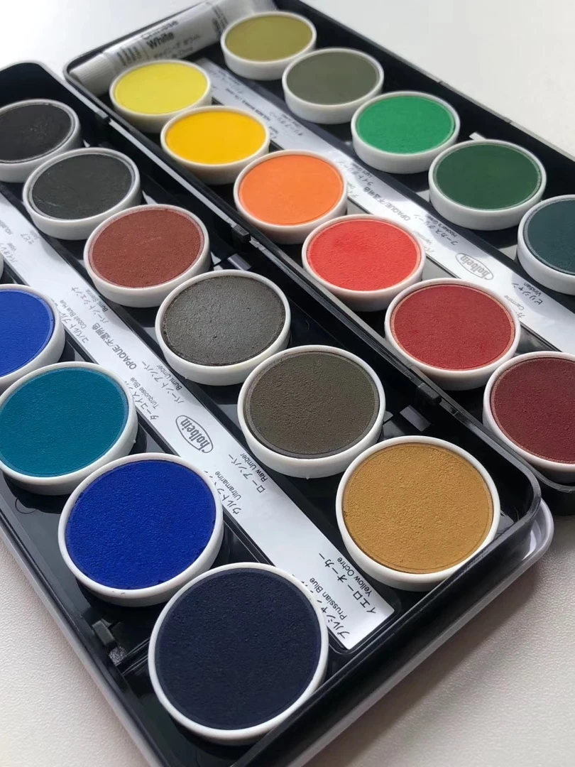 Japan imported Holbein solid watercolor paint transparent opaque round cake acuarela artist red box 2