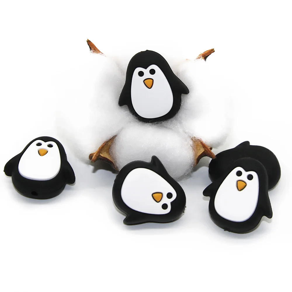 Cute-Idea 5PCs Mini Penguin Baby Animal Silicone Beads Teething Product Food Grade Pacifier Chain Rodent Toys Accessories gifts 3