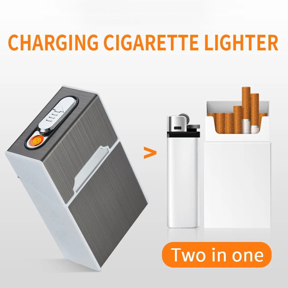 

2 in 1 cigarette case set lighter portable waterproof cigarette case 20 sticks rechargeable electric lighter men's gift